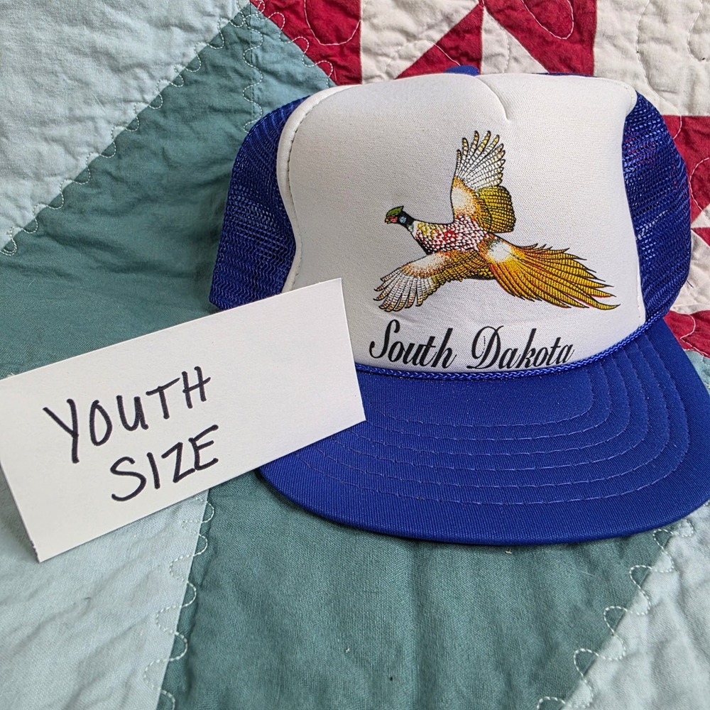 Vintage South Dakota Pheasant Youth Trucker Hat Blue Mesh Nissin Cap
